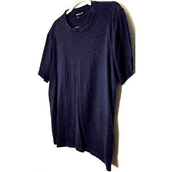 Michael Kors Mens T Shirt Large Navy Blue Cotton Short Sleeve Crew Logo Soft Tee - Picture 2 of 9
